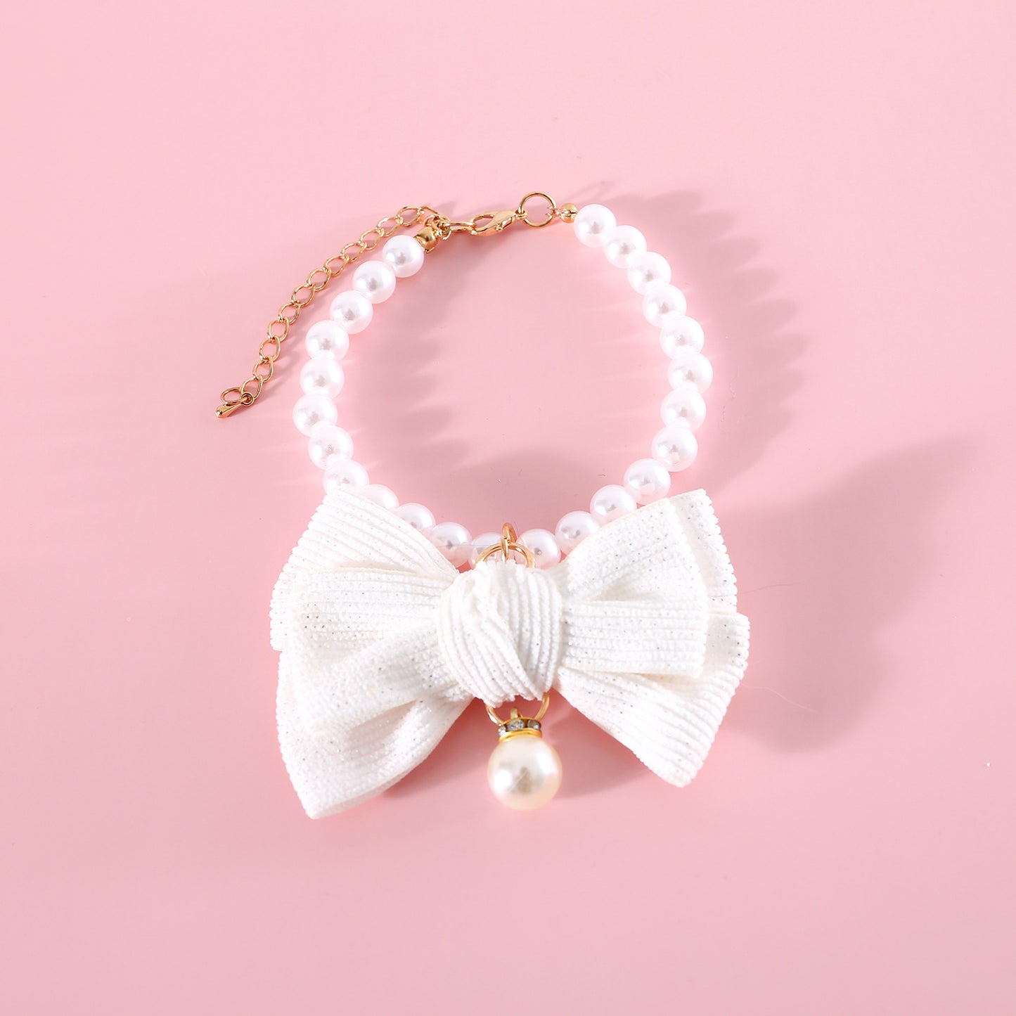 Dog Pearl Necklace Fancy Pearls Jewelry Cat Collar With Bowtie Accessory