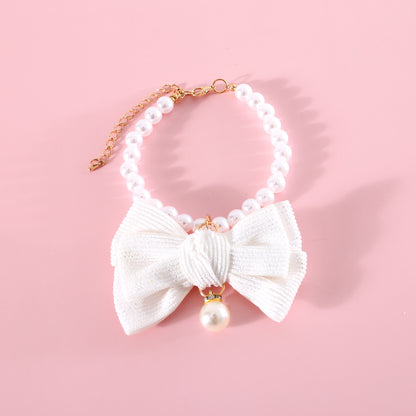 Dog Pearl Necklace Fancy Pearls Jewelry Cat Collar With Bowtie Accessory