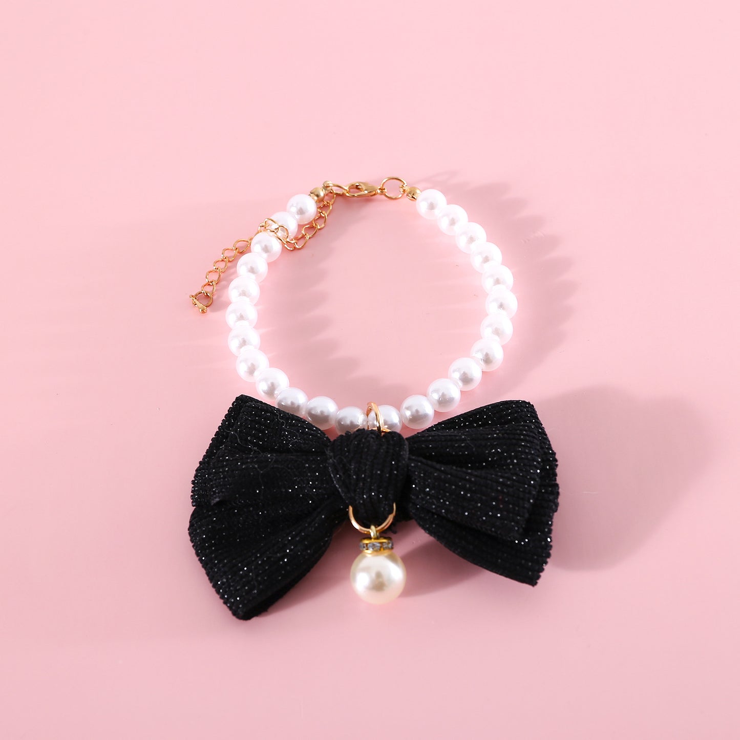 Dog Pearl Necklace Fancy Pearls Jewelry Cat Collar With Bowtie Accessory