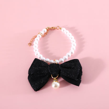 Dog Pearl Necklace Fancy Pearls Jewelry Cat Collar With Bowtie Accessory