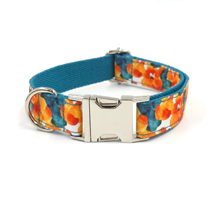 2 Pcs Printed Flower Cute Colorful Personalized Dog Collars with Leash Set