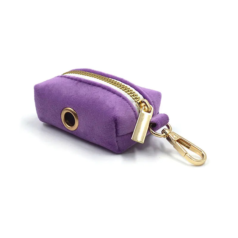 6pcs Purple Velvet Personalized Dog Collar Leash Harness Bowtie Poop Bag Set