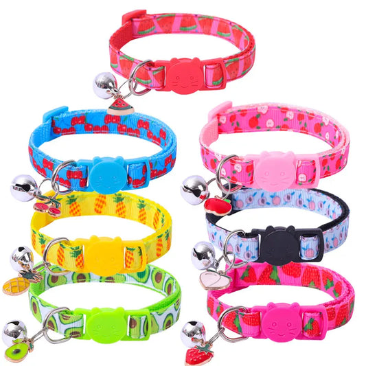 6pcs Ribbon Fruit Cat Collar with Fruit Accessories Bell
