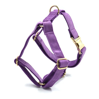 6pcs Purple Velvet Personalized Dog Collar Leash Harness Bowtie Poop Bag Set