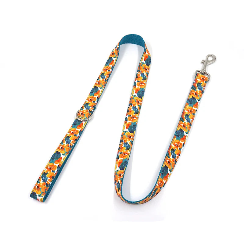 2 Pcs Printed Flower Cute Colorful Personalized Dog Collars with Leash Set