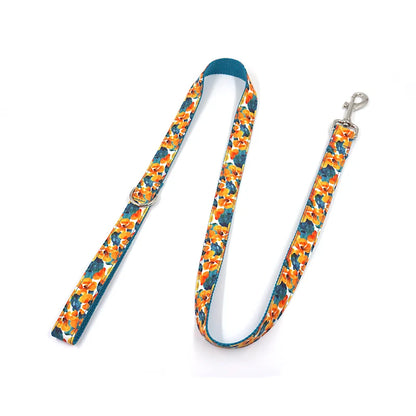 2 Pcs Printed Flower Cute Colorful Personalized Dog Collars with Leash Set