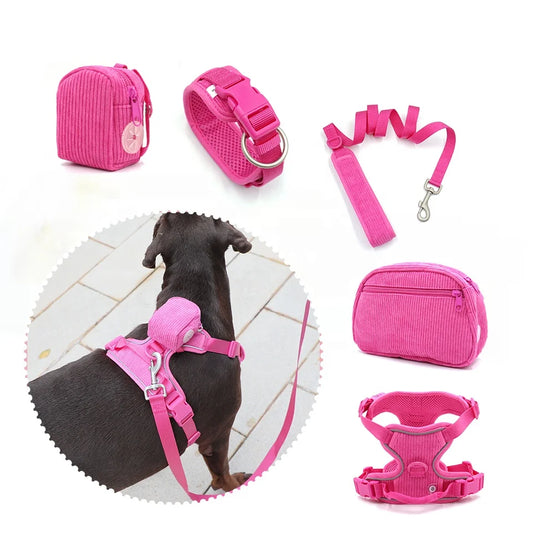 Dog Collar Walking Bag with Poop Dispenser Set No Pull Dog Harness