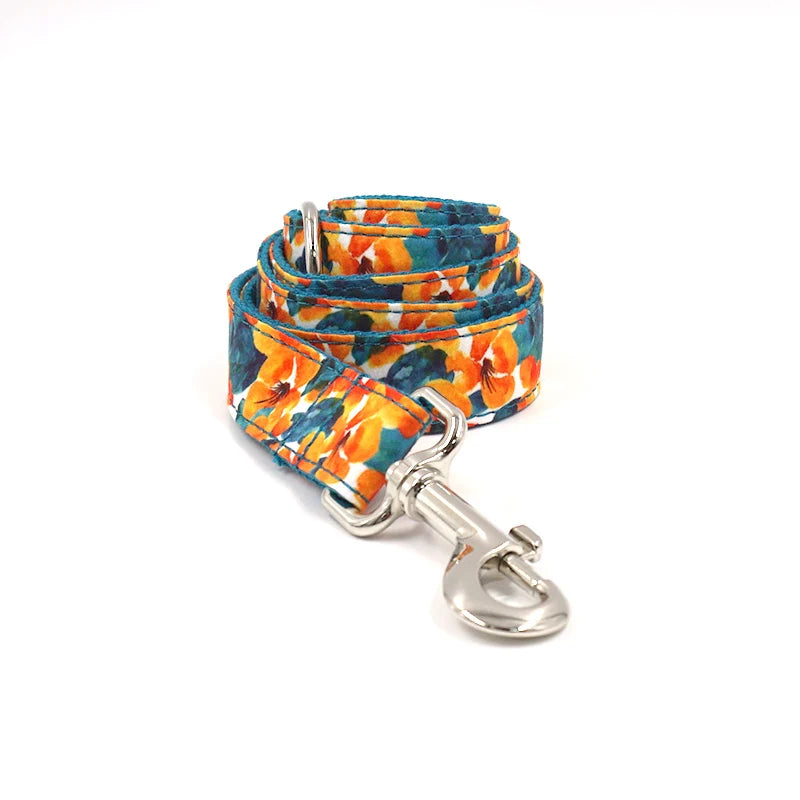 2 Pcs Printed Flower Cute Colorful Personalized Dog Collars with Leash Set