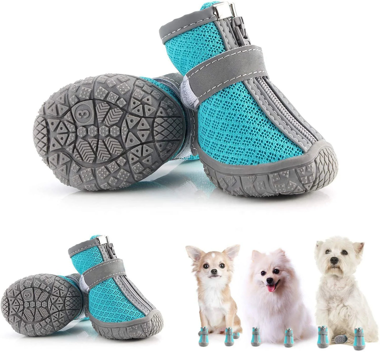 4pcs Air Mesh Surface Dog Shoes With Reflective Strips Small Medium Large Dog