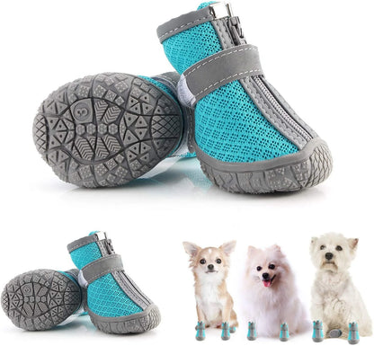 4pcs Air Mesh Surface Dog Shoes With Reflective Strips Small Medium Large Dog