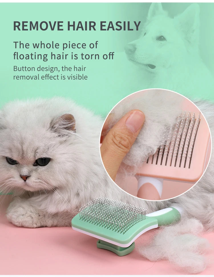 Pet Button Hair Removal Comb Cat Dog Grooming Slicker Brush