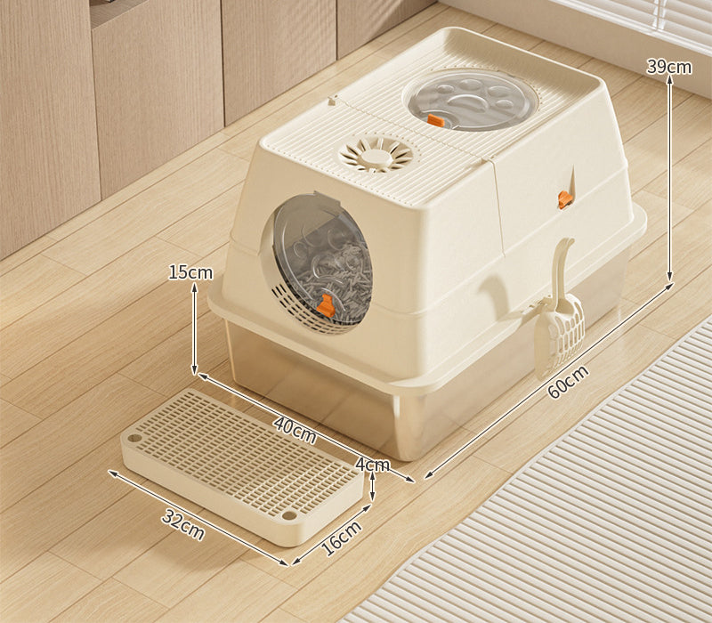khaki Stainless Steel Cat Litter Box with Lid