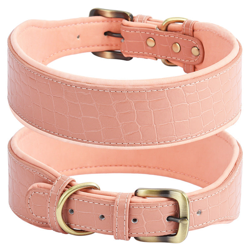 Collar para mascotas de cuero con sustrato de algodón y estampado de cocodrilo para exteriores