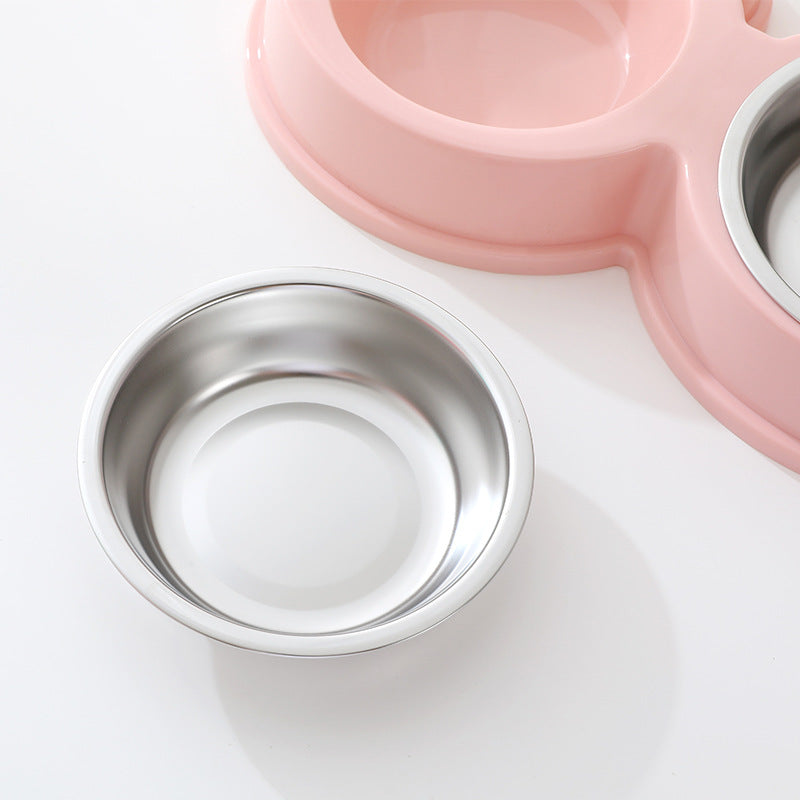 Double Food & Water Stainless Steel Pet Bowls Non-Slip with Cute Modeling