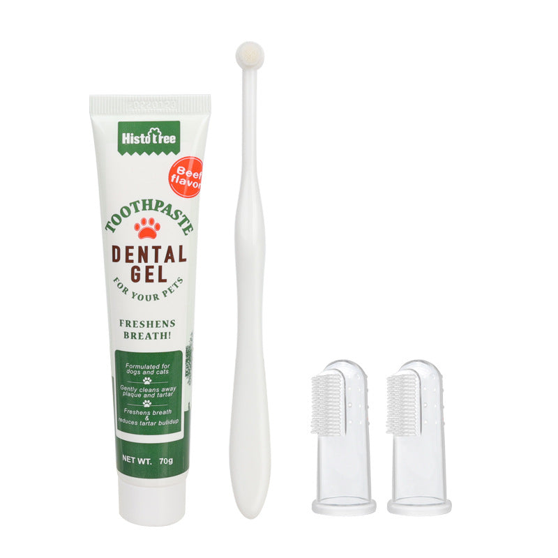 4 in 1 Vanilla/Beef Flavors Cat Tooth Brush Toothpaste Pet Dental Kit Dog Toothbrush