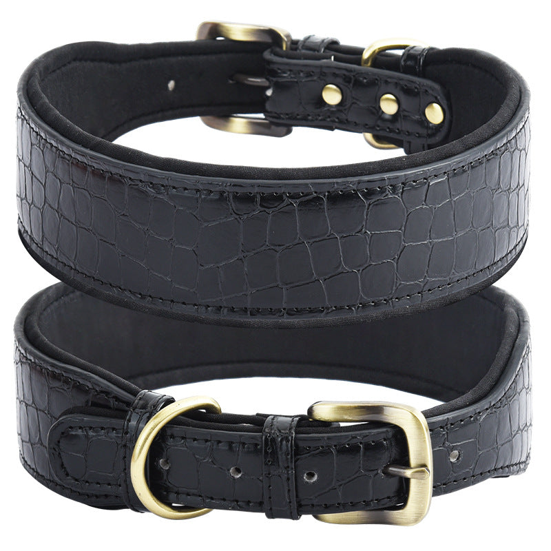 Collar para mascotas de cuero con sustrato de algodón y estampado de cocodrilo para exteriores