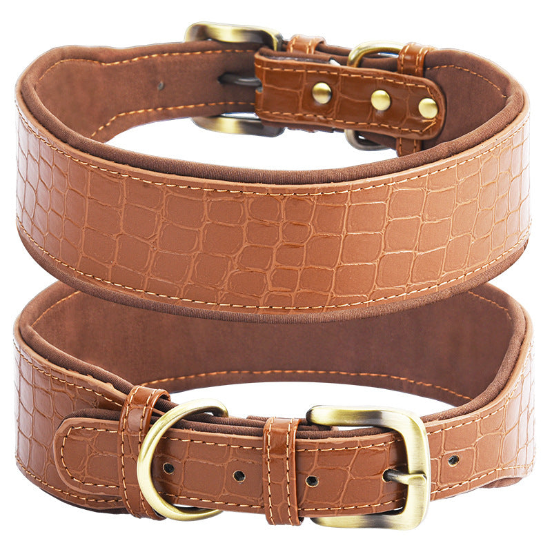 Collar para mascotas de cuero con sustrato de algodón y estampado de cocodrilo para exteriores