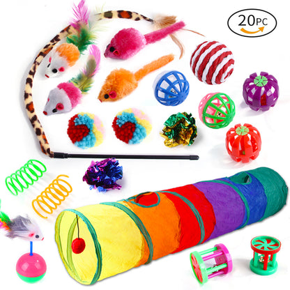 20 pcs Cat Toys - Cat Feather Teaser - Wand Interactive Feather Toy Fluffy Mouse