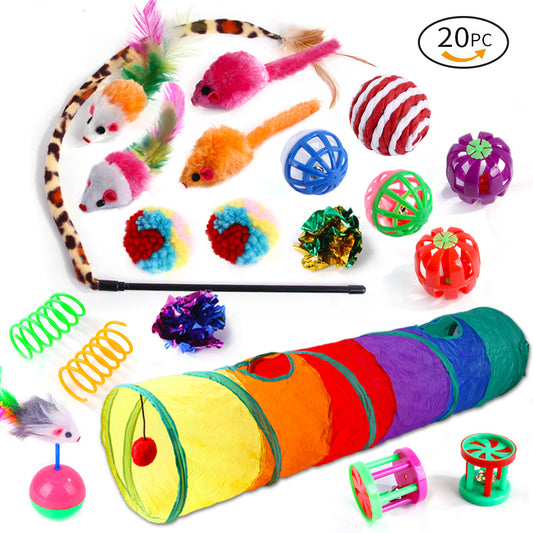 20 pcs Cat Toys - Cat Feather Teaser - Wand Interactive Feather Toy Fluffy Mouse