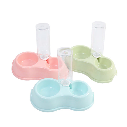 Pet Food Water Bowl Dog Cat Feeder Bowl Double Pet Bowls with Automatic Water Bottle