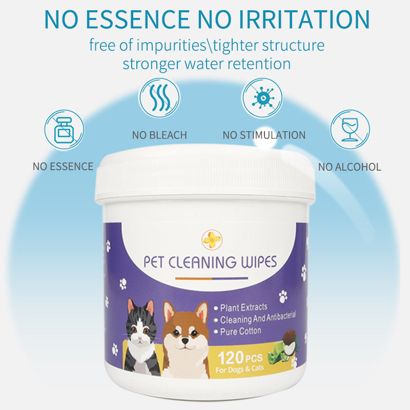 120pcs Dog Ear Cat Eye Wipes Gently Cleans Ear Wax Debris Tear