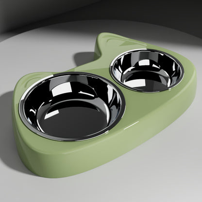 2 in 1 Double Pet Food Bowl Stainless Steel Slow Feeder Dog Bowl