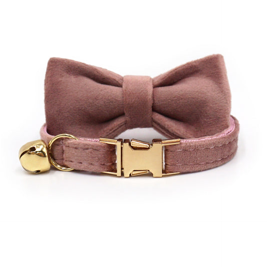 Velvet Luxury Personalized Cat Collar with Small Bell And Bowtie