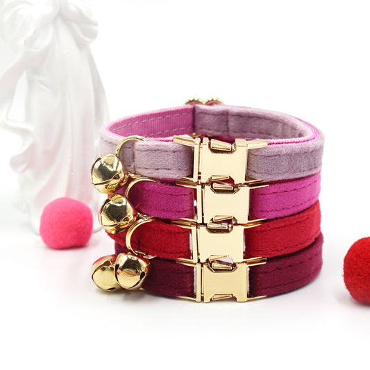 Pets Soft High Quality Velvet Personalized cat Collar With Bell