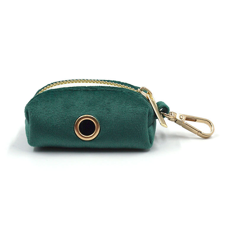 Green Stripe Velvet Personalized Dog Collar Leash Harness Bowtie Poop Bag Set