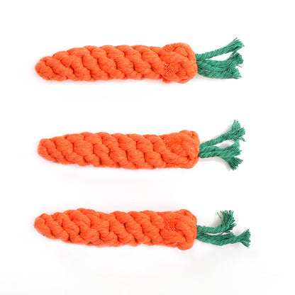 3 PCS Carrot Dog Teething Toy Pet Chew Cotton Knot Carrot Toy