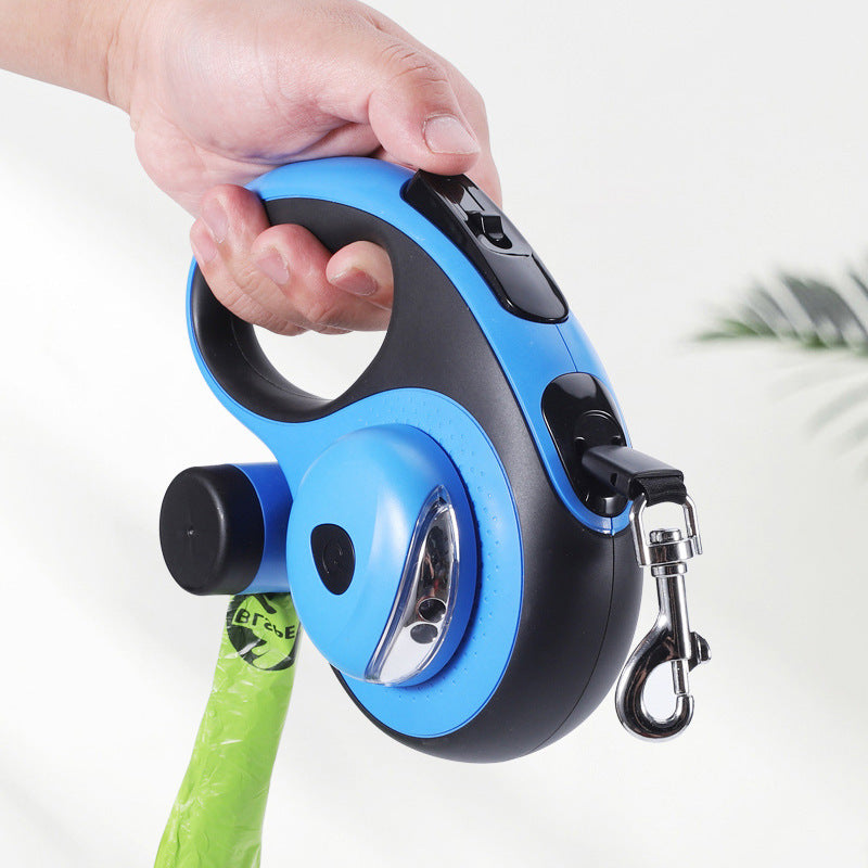 Automatic Retractable Dog Leash with Bag Dispenser and Flashlight