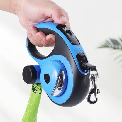 Automatic Retractable Dog Leash with Bag Dispenser and Flashlight