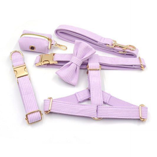 Rosa Lila Streifen Samt Personalisiertes Hundehalsband Leine Geschirr Fliege Kotbeutel Set