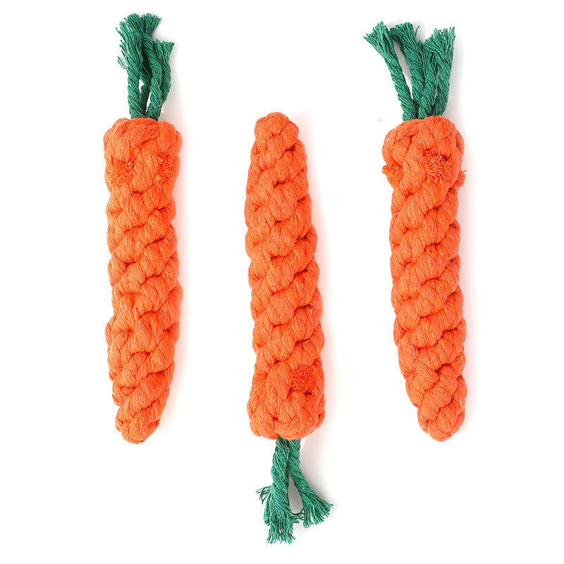 3 PCS Carrot Dog Teething Toy Pet Chew Cotton Knot Carrot Toy