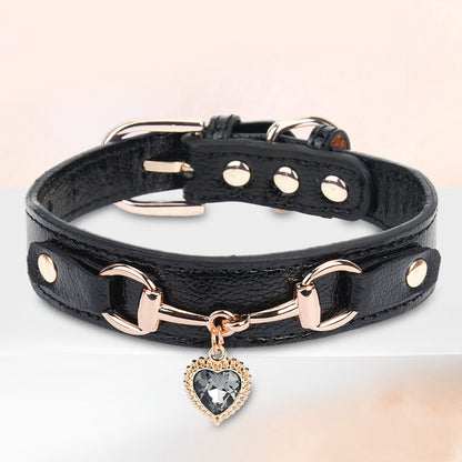 Heart-shaped PU Leather Jewelry Shiny Rhinestone Cat Collar