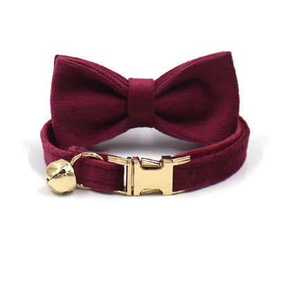 Velvet Luxury Personalized Cat Collar with Small Bell And Bowtie