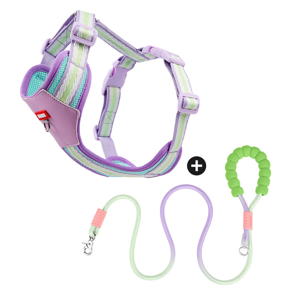 Bomei Puppy Outdoor Walking with Printed Pattern Dog Harness and Leash