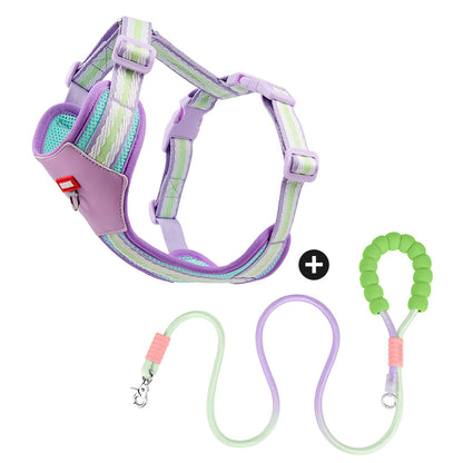 Bomei Puppy Outdoor Walking with Printed Pattern Dog Harness and Leash
