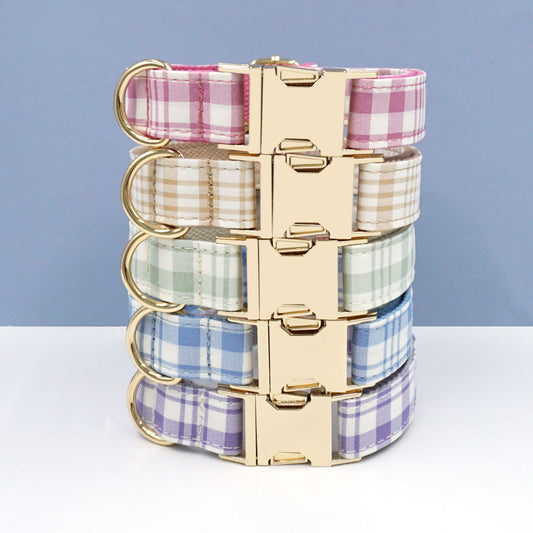 Customized Plaid Dog Collar - Engraved Pet Collar