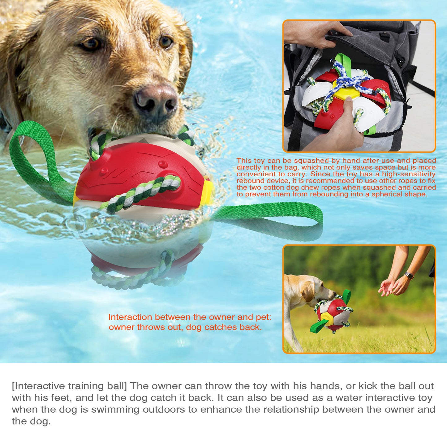 Outdoor Unfoldable Frisbee Interactive Football Training Dog Toys with Straps
