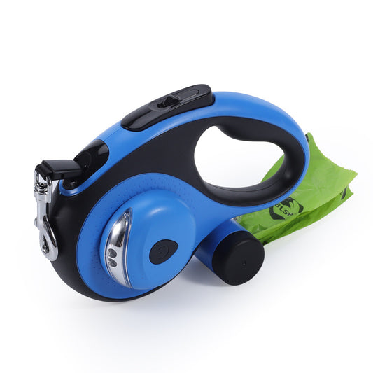 Automatic Retractable Dog Leash with Bag Dispenser and Flashlight