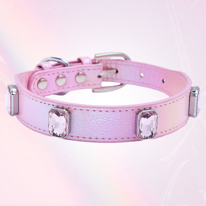 Heart-shaped PU Leather Jewelry Shiny Rhinestone Cat Collar