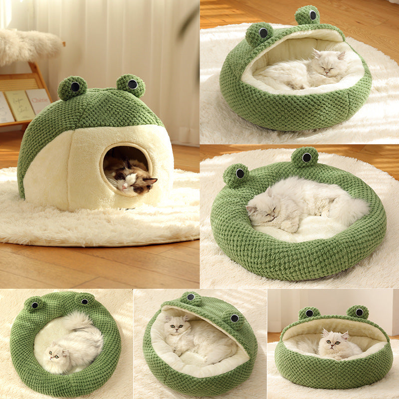Frog Shaped Cat Bed Warm for Cats and Small Dogs Winter Sleeping Nest