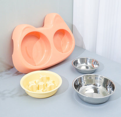 2 in 1 Double Pet Food Bowl Stainless Steel Slow Feeder Dog Bowl
