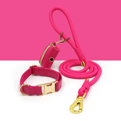 3 Pcs Leather Collar And Poop Bag Handmade Rope Leash Set