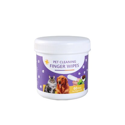 60pcs Pet Teeth Cleaning Finger Wet Wipes for Dogs and Cats Easy Oral Care Ear Eye