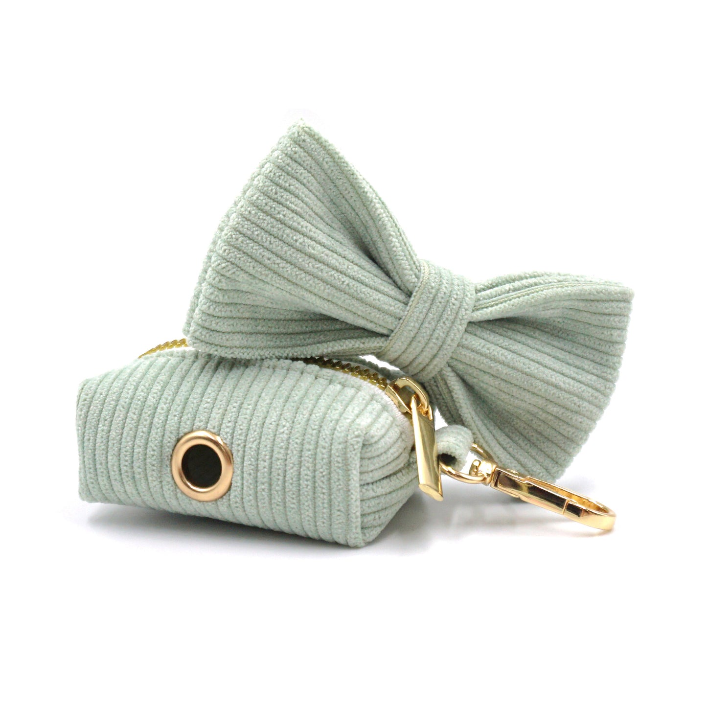 Collar de perro personalizado de terciopelo verde claro, correa, arnés y pajarita, conjunto de bolsa para excrementos