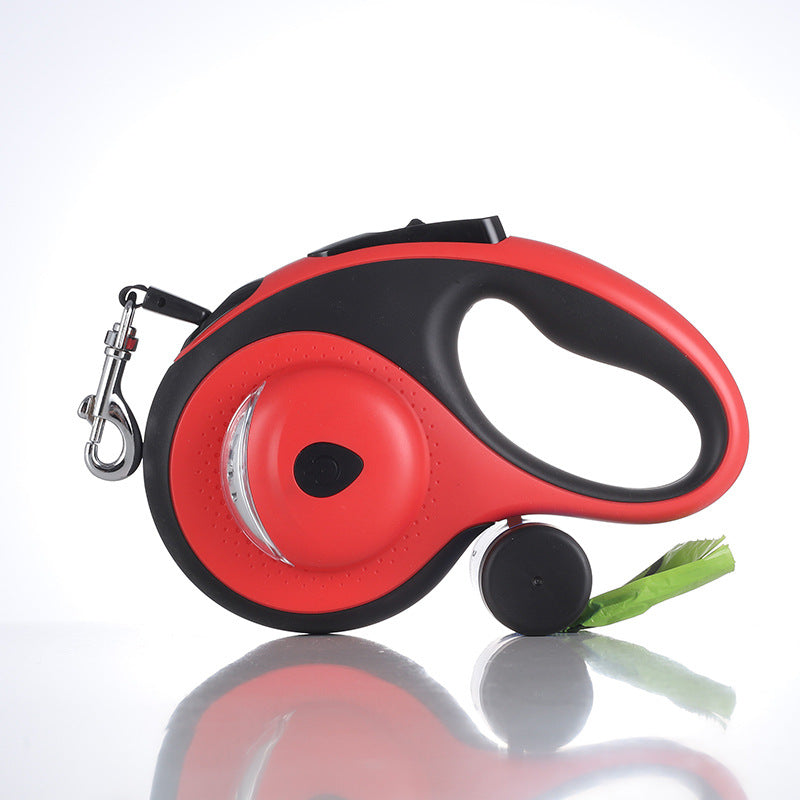 Automatic Retractable Dog Leash with Bag Dispenser and Flashlight