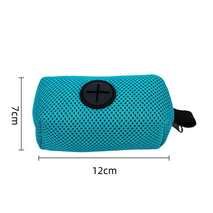 Multi-Functional Dog Training Walking Leash with teal Poop Bag attached to black handle.
