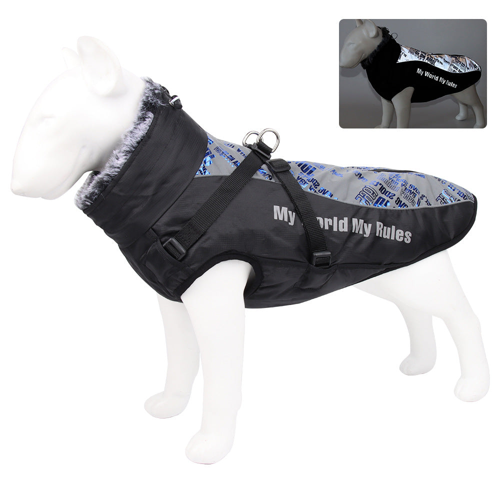 New autumn and winter pet clothing, warm and reflective big dog clothes thickened dog cotton-padded pet clothes